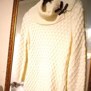 Calvin Klein woven cable knit cowl neck sweater dress